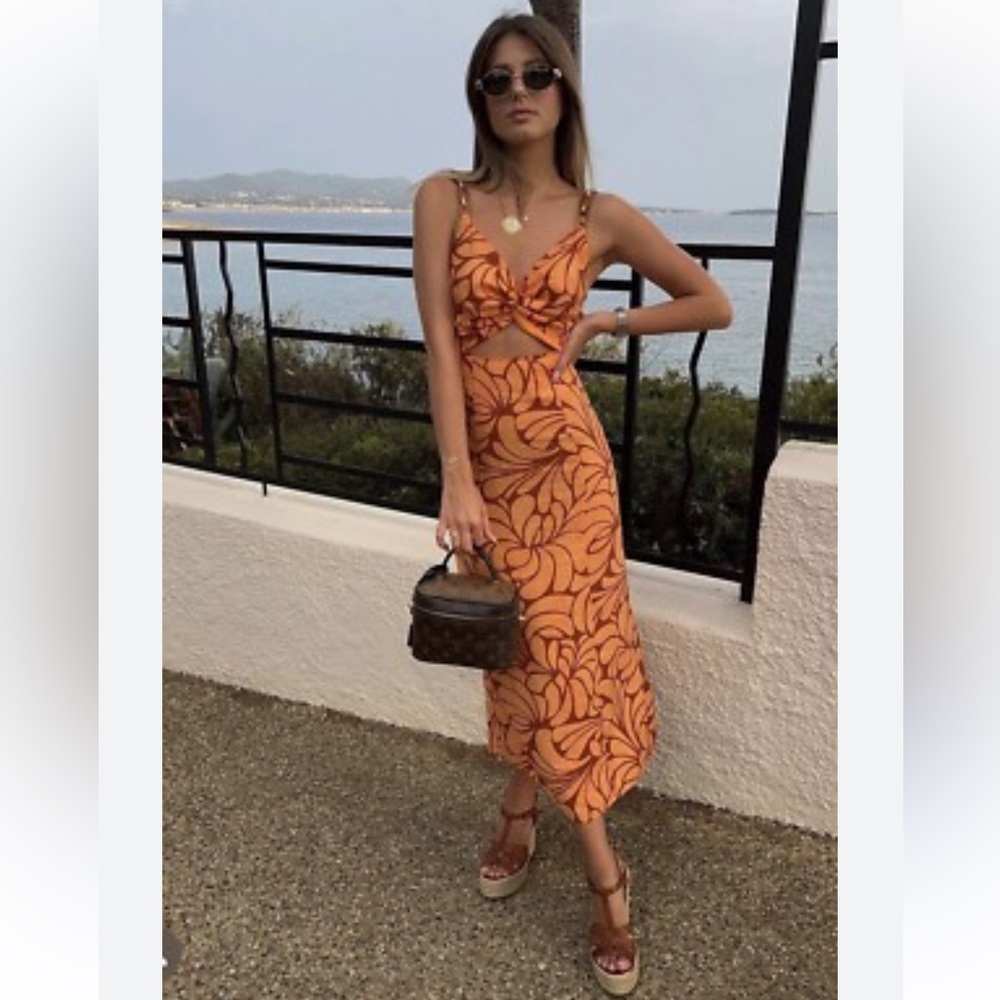 Zara Sleeveless Floral Print Chain Strap Midi Sun Dress - Picture 4 of 16